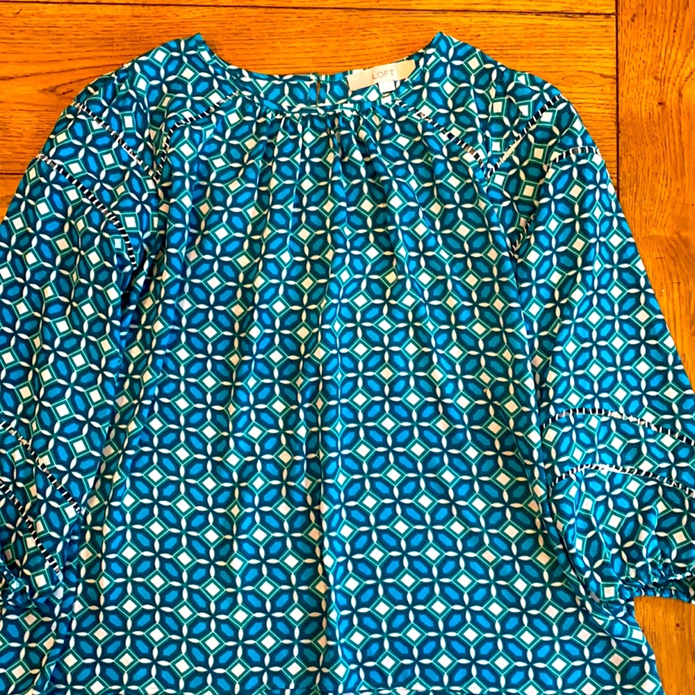 LOFT bright green and blue blouse